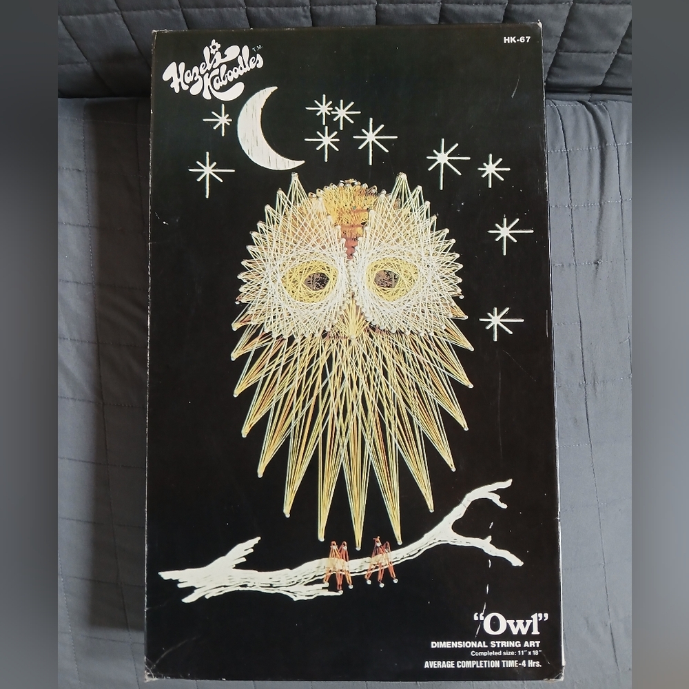 Vintage 1970's Kaboodle String Art Kit "Owl" Wall Decor Hanging